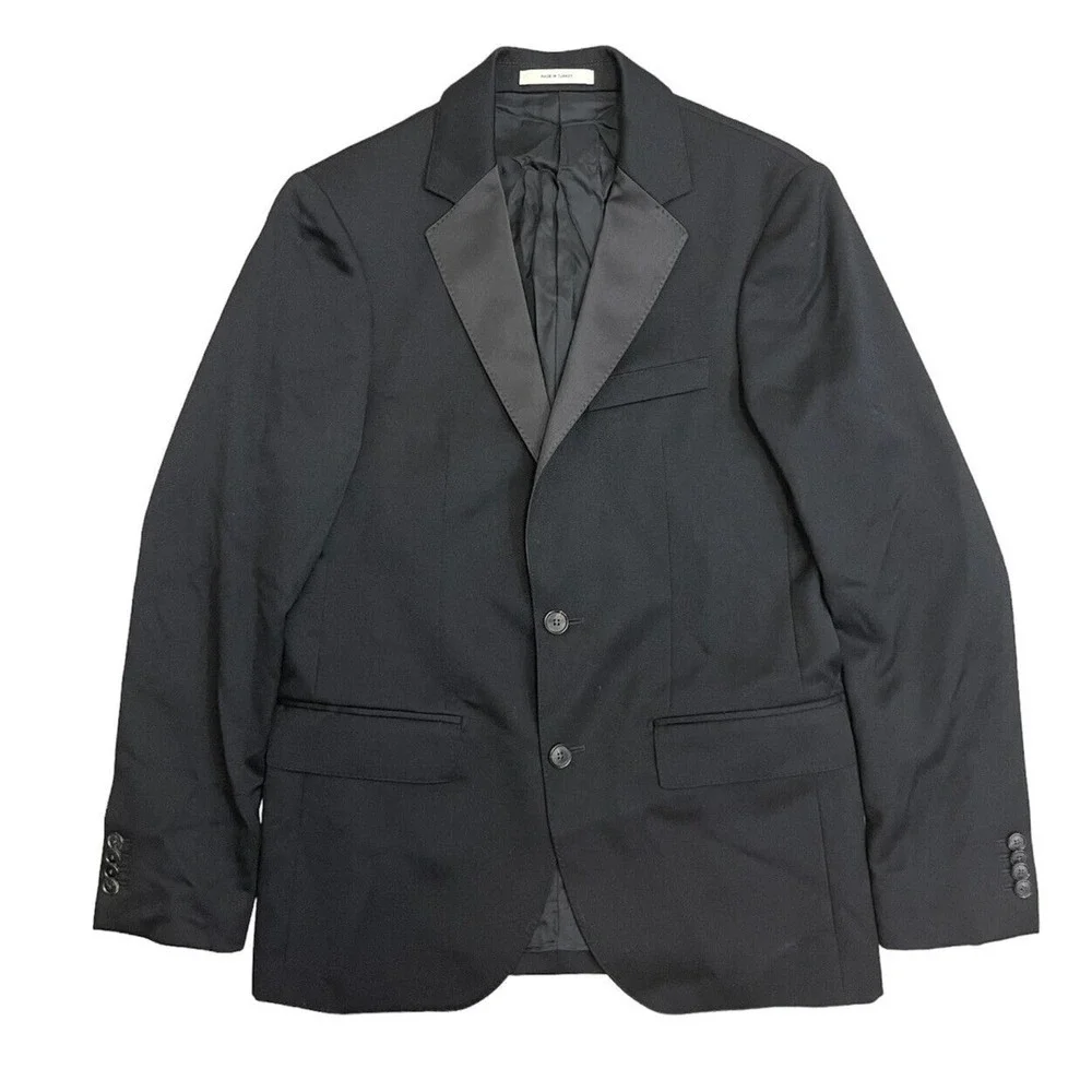 Club Monaco Black Wool Notched Double Lapel 2 Button Blazer Jacket